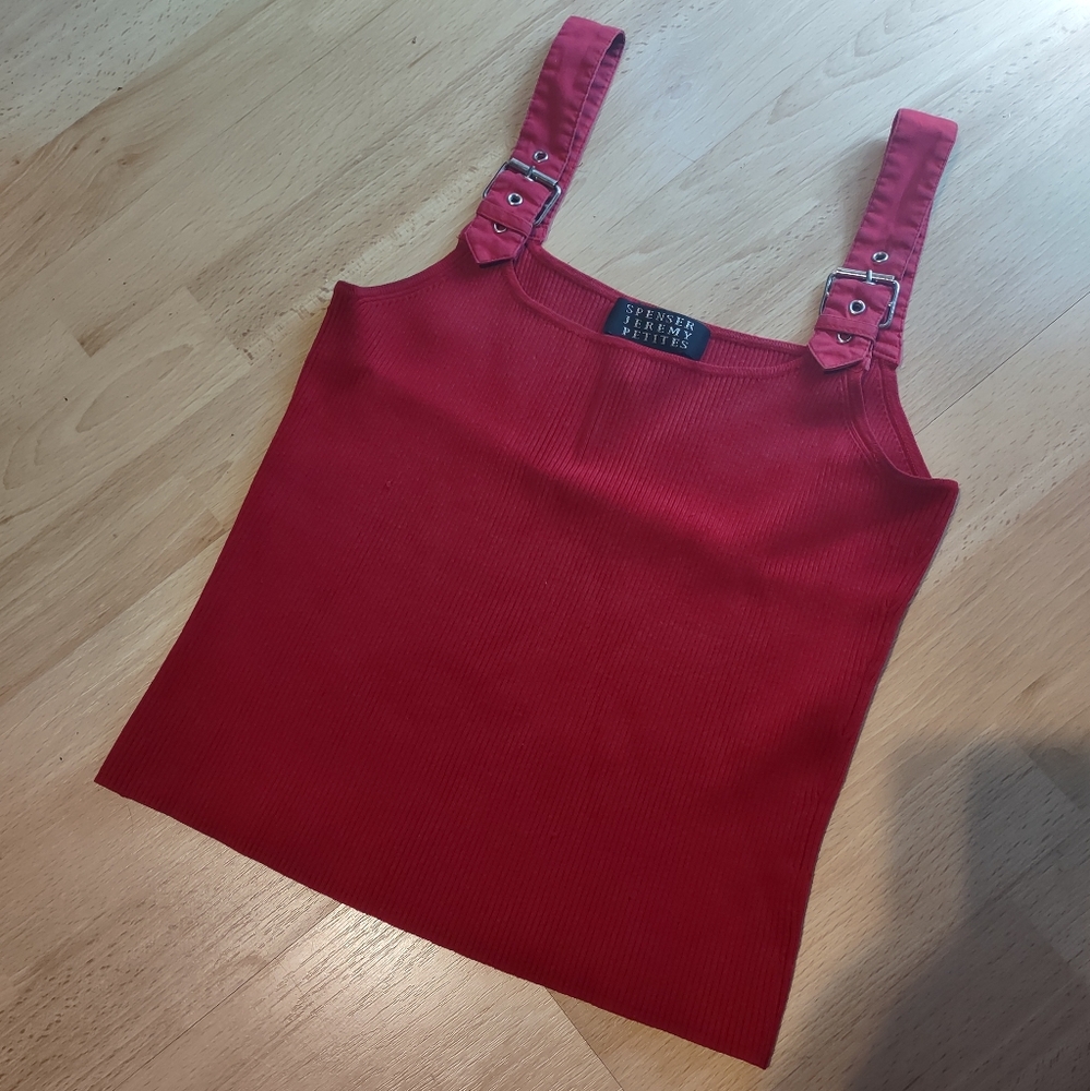 Spenser Jeremy Buckled Scarlet Ribbed Tank Top